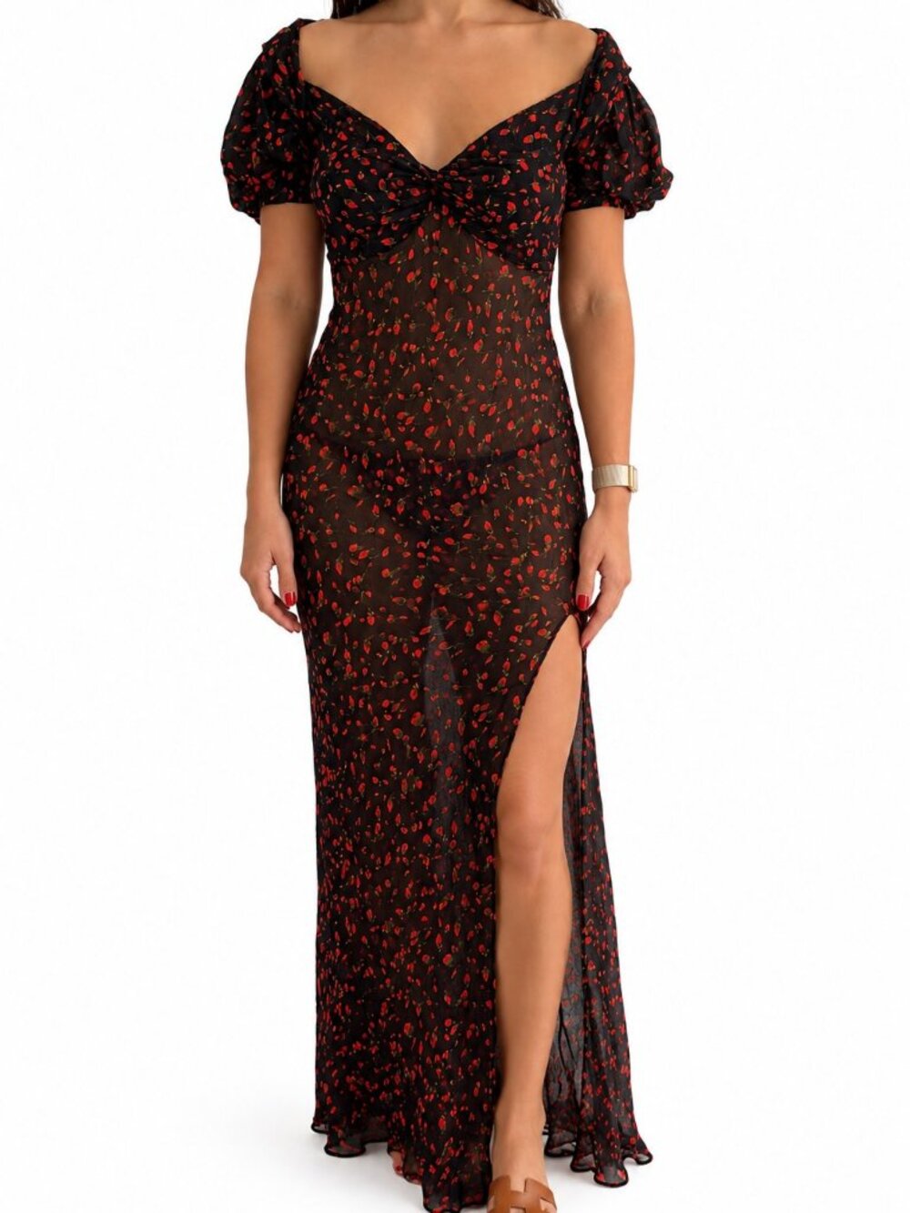Rat & Boa Floral Puff-Sleeve Maxi Dress Small